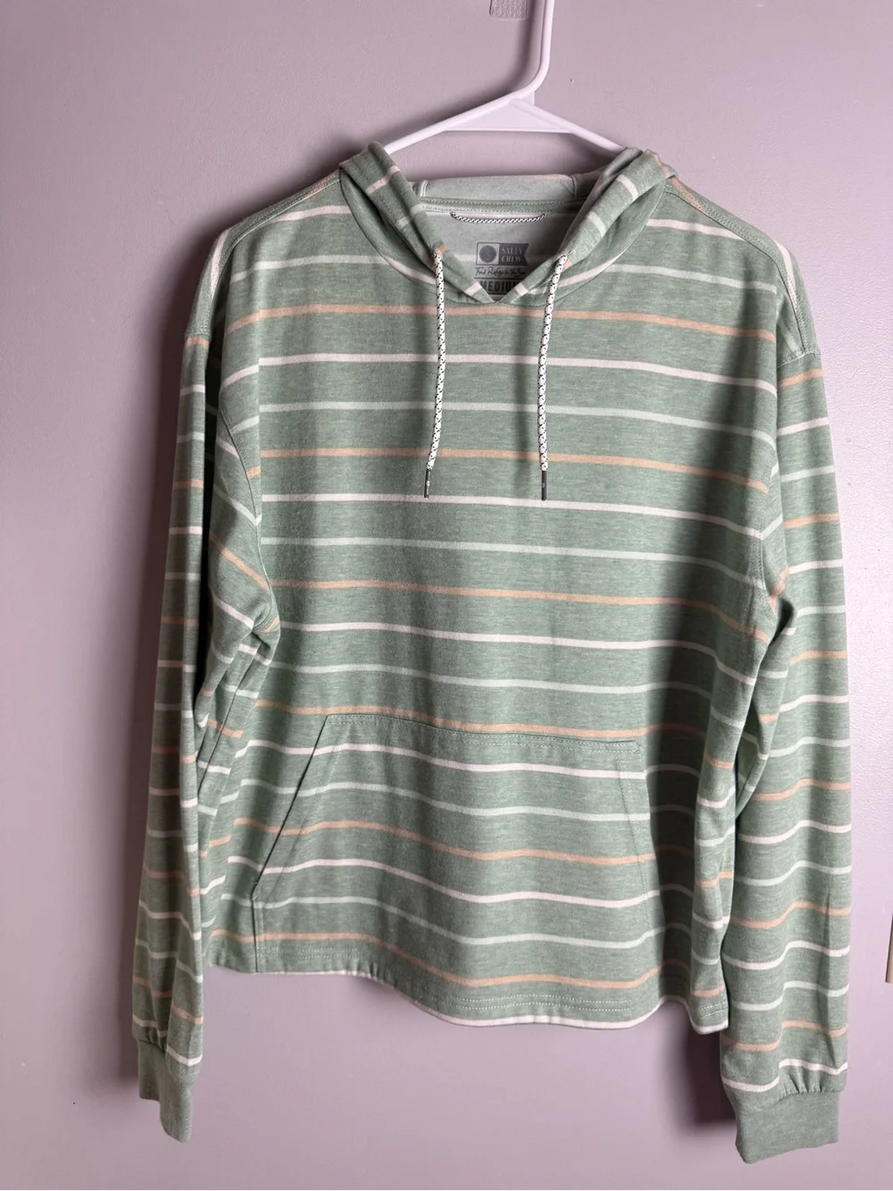 Salty Crew Men’s Green White Striped Hooded Pullover Jacket SZ M 40 UPF Casual